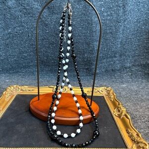 Elegant Antique 1930s Black and White Glass/Jet Beaded Necklace Set